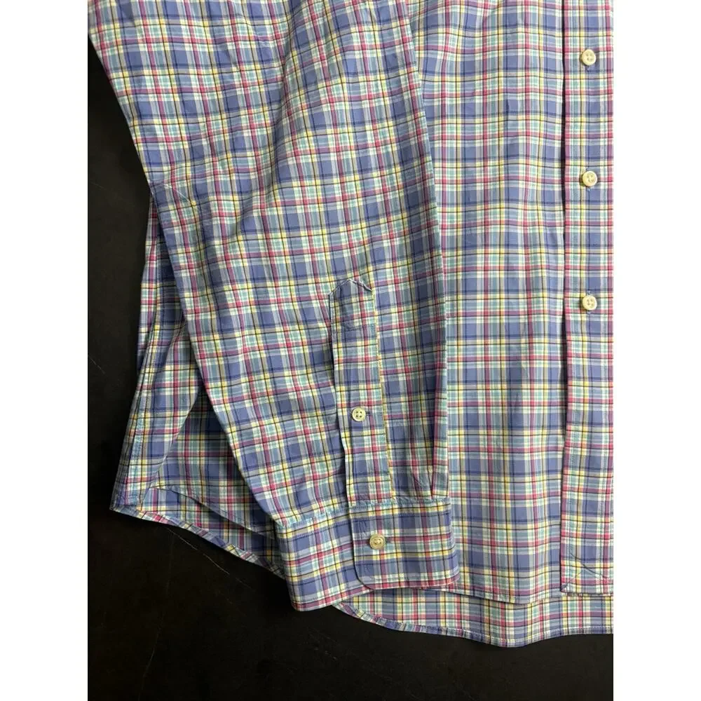 Polo Ralph Lauren Shirt Men’s XXL Blue Multicolor Plaid Cotton Button Down Pony